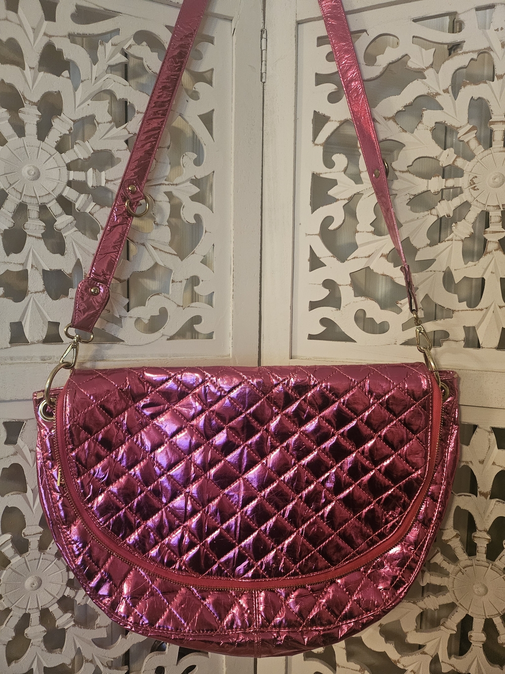 Amrita Singh Metallic Hot Pink Quilted Shoulder Bag